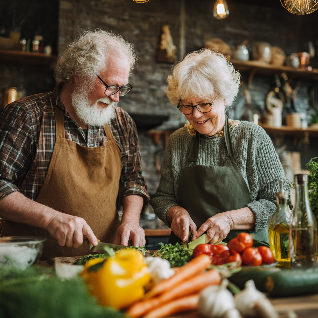 Elderly European man and woman discussing meal plan with nutritionist, looking confident and engaged
